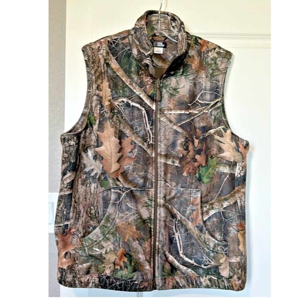 Ridge Hunter Camo Fleece Vest Men's Size L‎ Full Zip Pockets Hunting Outdoor